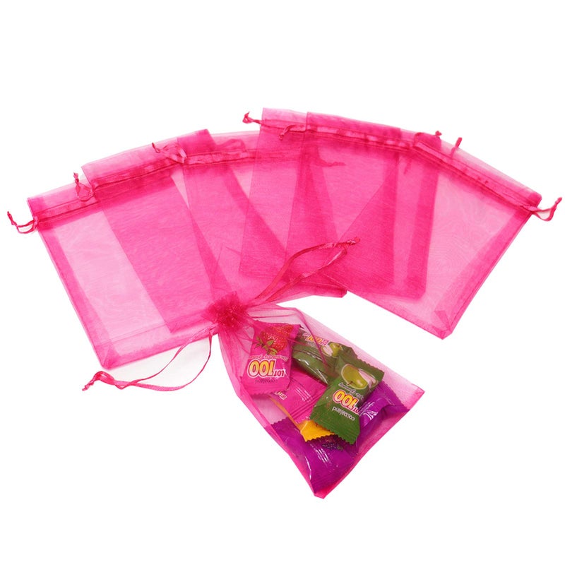 Bezall 50Pcs Organza Bags 3x4 inch, Small Jewelry Bags Drawstring Mesh Gift Bag Wedding Party Favor Christmas Candy Pouches (Hot Pink) - Image 5